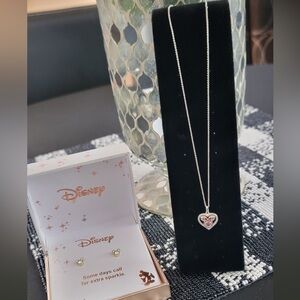 Disney Minnie Mouse Heart Pendant Necklace & Stud Earrings
